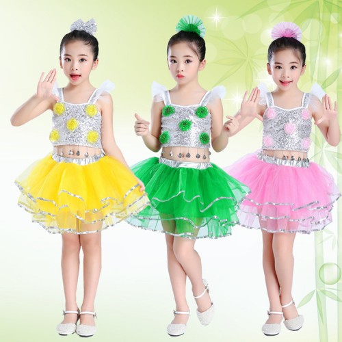 Children jazz dance costumes colored school competition modern dance singers chorus princess stage performance dresses